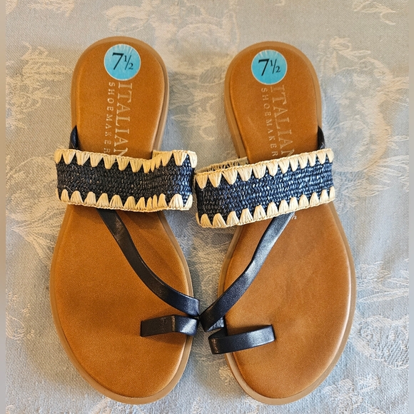 Italian Shoemaker Sandals, Navy, Cream & Brown Size 7.5 - Picture 2 of 4